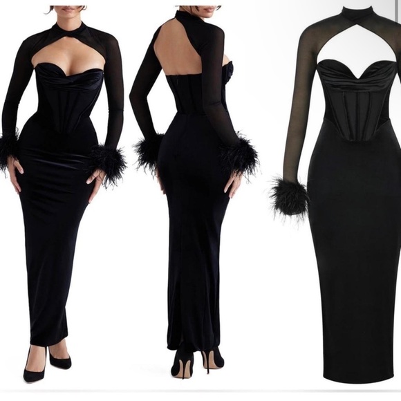 House of CB Dresses House Of Cb Thalia Black Velvet Corset Maxi